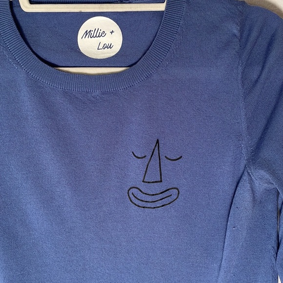 Millie and Lou Sky Blue Crewneck sweater with Sleeping Clown Graphic - Picture 2 of 4